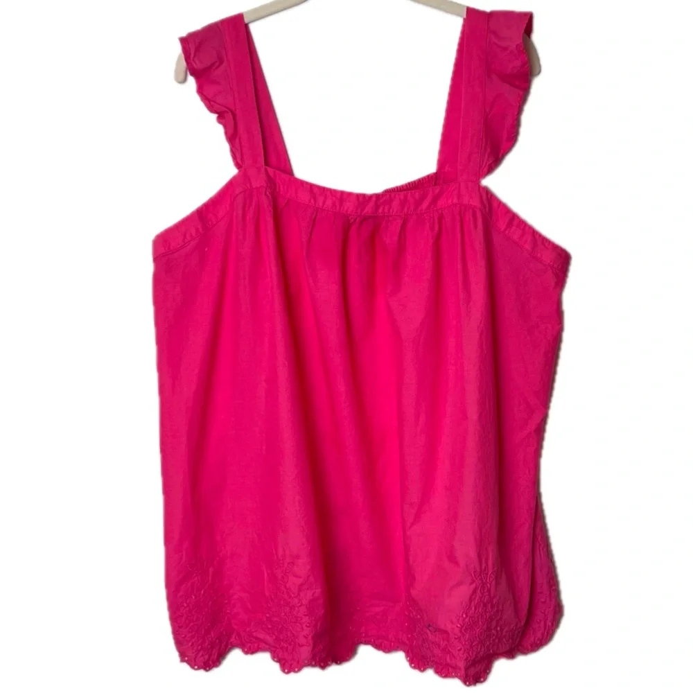 Lane Bryant Tank Top Size 16 Pink Embroidery Cotton Airy Breezy Square Neck